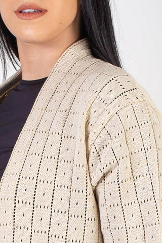 Cardigan alongado de tricô vazado 60011 - Enluaze - Vestuário e Acessórios em Couro Legítimo