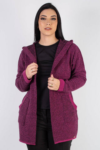 Cardigan de tricô alongado com bolsos e capuz 60015 - Enluaze - Vestuário e Acessórios em Couro Legítimo