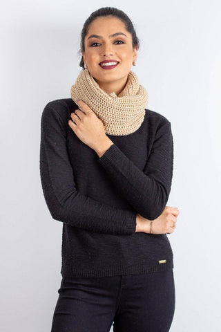 Gola cachecol fechado infinito feminino de tricô 60017 - Enluaze - Vestuário e Acessórios em Couro Legítimo