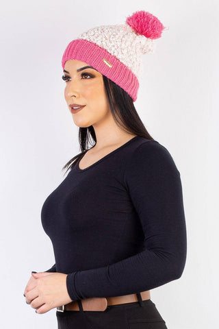 Gorro feminino de tricô inverno com pompom 60020 - Enluaze - Vestuário e Acessórios em Couro Legítimo