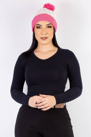Gorro feminino de tricô inverno com pompom 60020 - Enluaze - Vestuário e Acessórios em Couro Legítimo