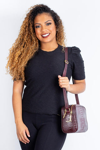 Bolsa quadrada de couro croco Daiana - Enluaze - Bolsas, Mochilas e Acessórios em Couro Legítimo