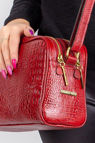 Bolsa quadrada de couro croco Daiana - Enluaze - Bolsas, Mochilas e Acessórios em Couro Legítimo