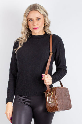 Bolsa quadrada de couro croco Daiana - Enluaze - Bolsas, Mochilas e Acessórios em Couro Legítimo