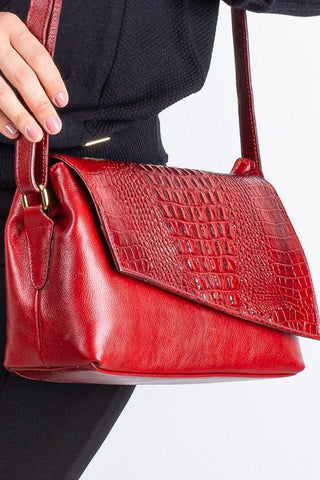 Bolsa tiracolo de couro croco com tampa Rose - Enluaze - Bolsas e Mochilas em Couro Legítimo - Andrea Vinci