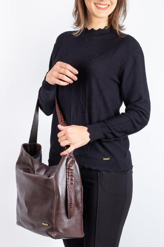 Bolsa sacola de ombro em couro croco Mara - Enluaze - Bolsas, Mochilas e Acessórios em Couro Legítimo