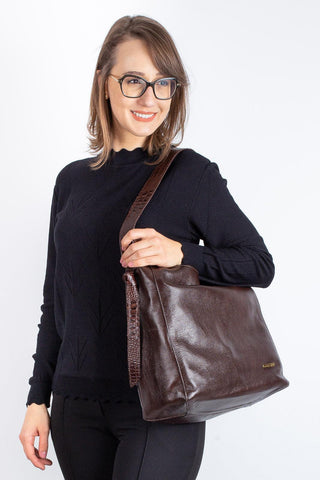 Bolsa sacola de ombro em couro croco Mara - Enluaze - Bolsas, Mochilas e Acessórios em Couro Legítimo