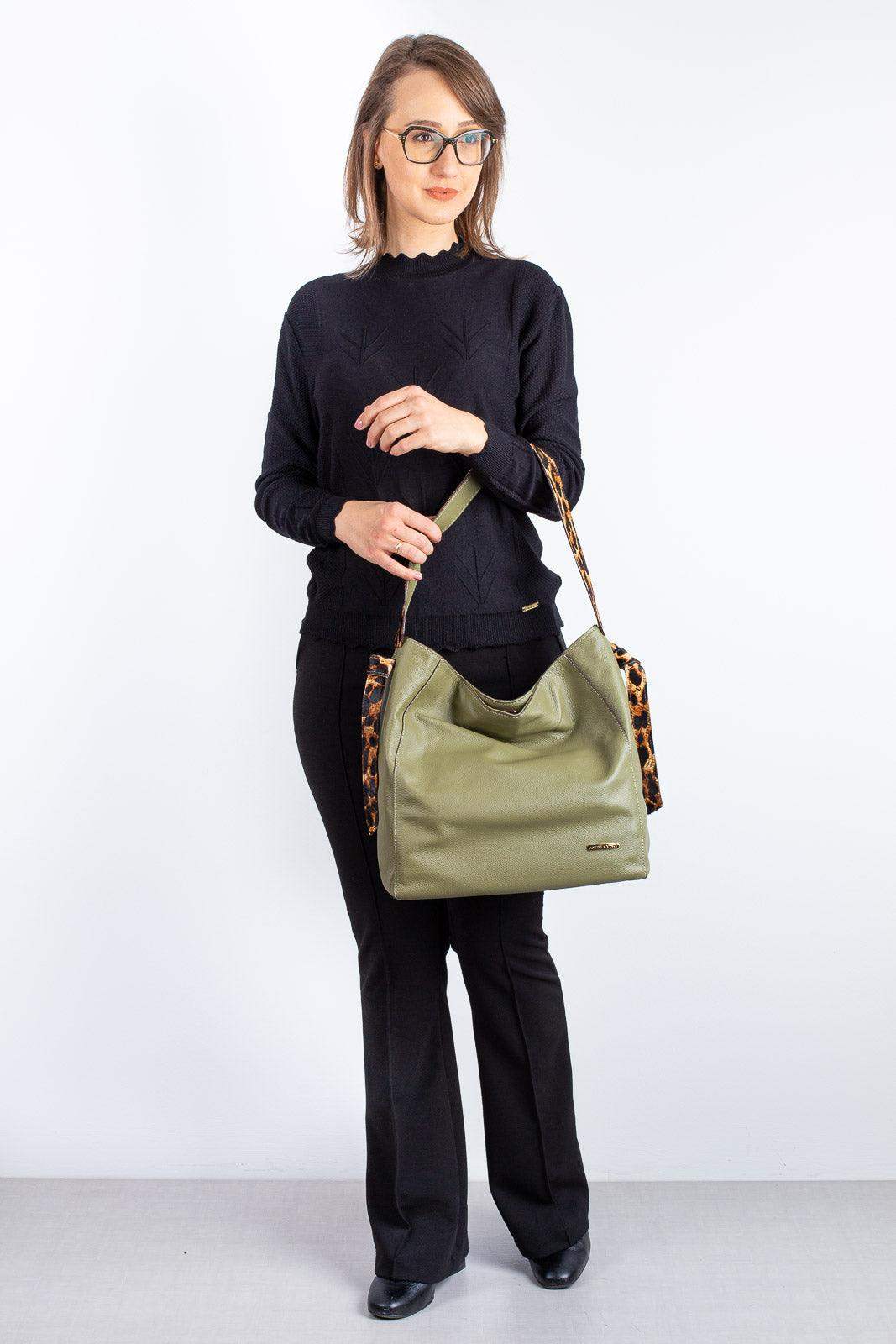 Bolsa sacola de ombro em couro estampado Mara