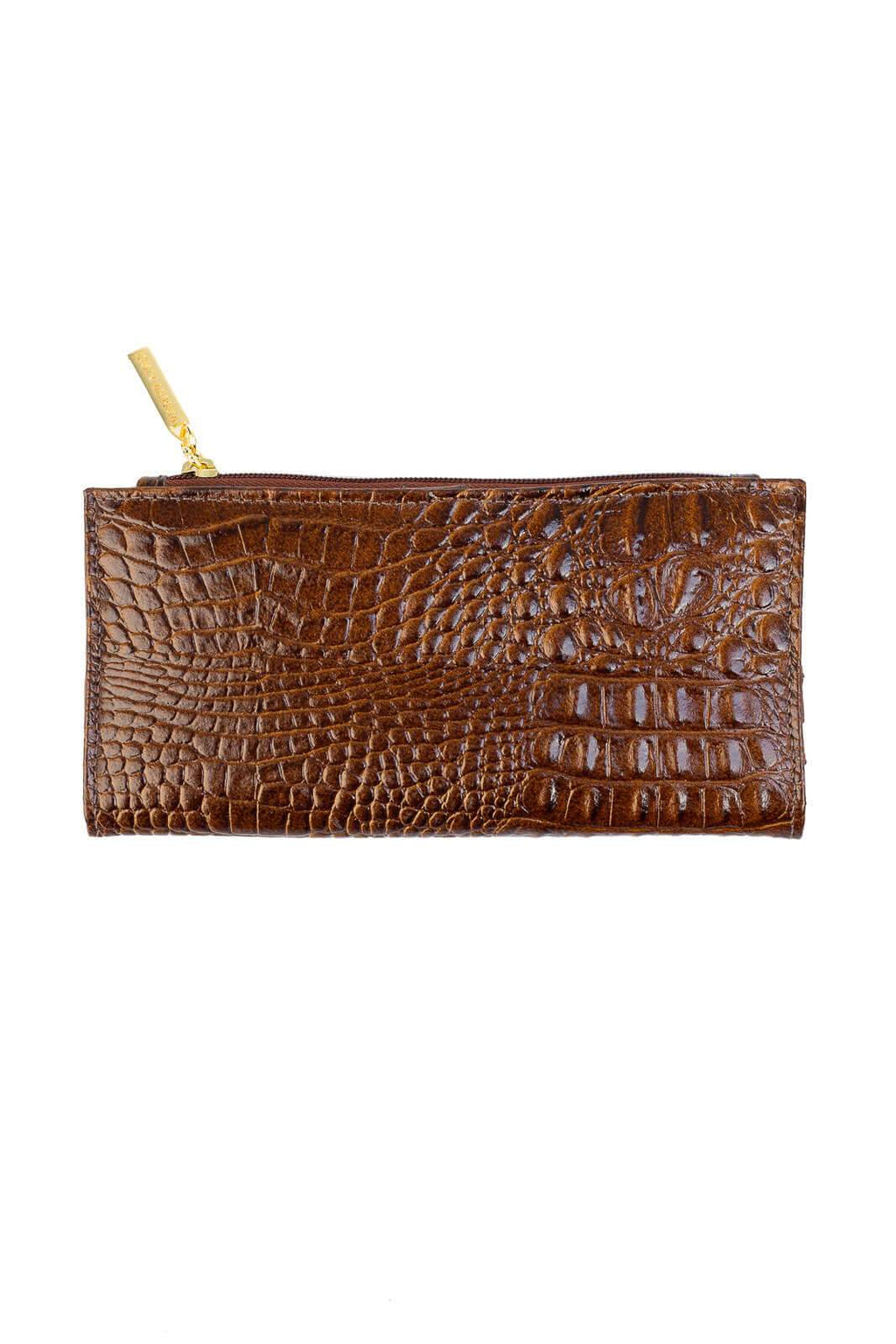Carteira feminina de couro croco Cléo 9,5x19cm - Enluaze