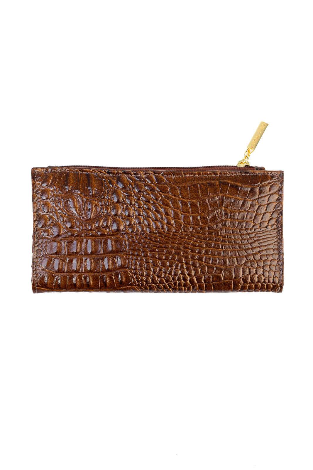 Carteira feminina de couro croco Cléo 9,5x19cm - Enluaze