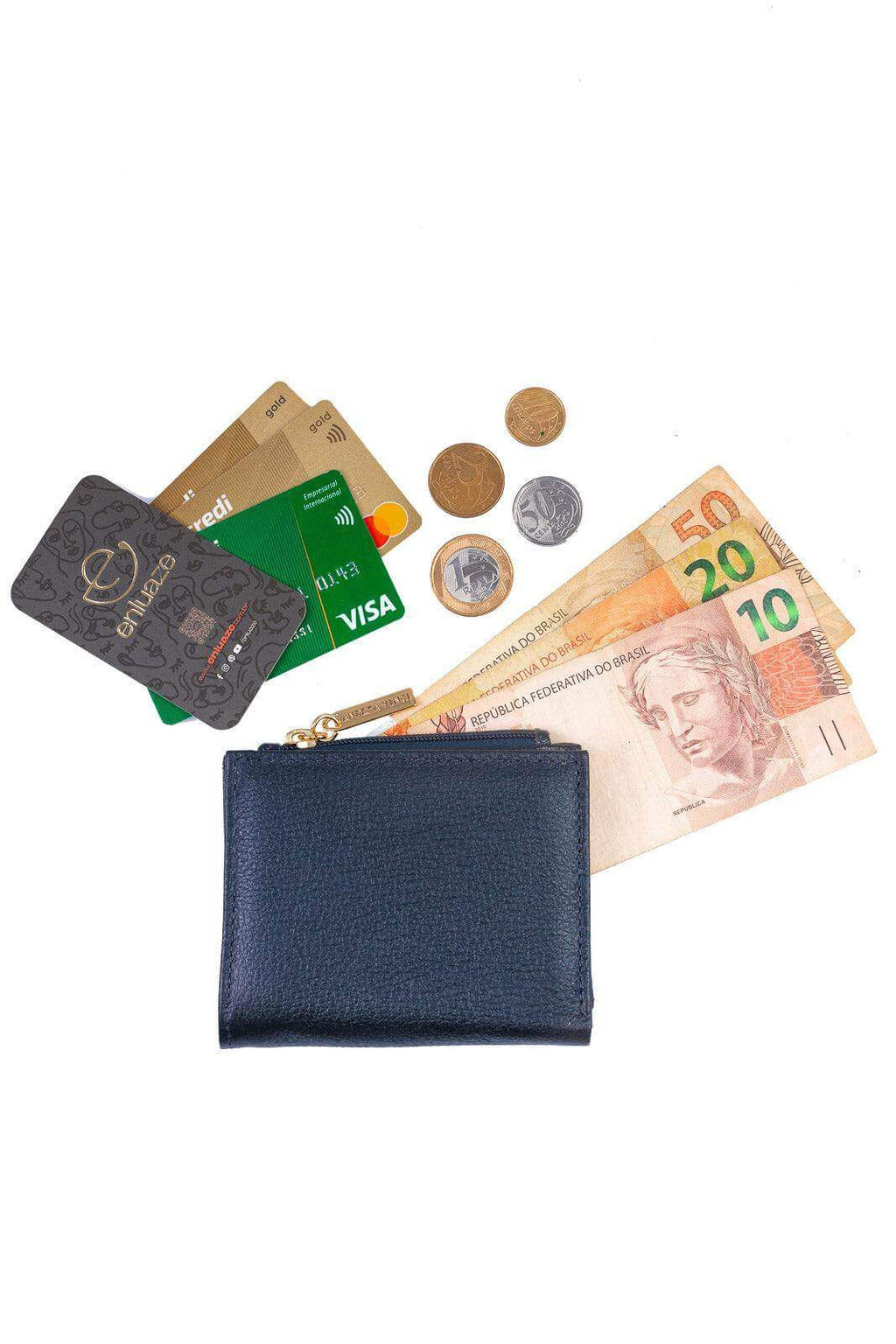 Carteira feminina de couro liso Lilian 11x9,5cm - Enluaze