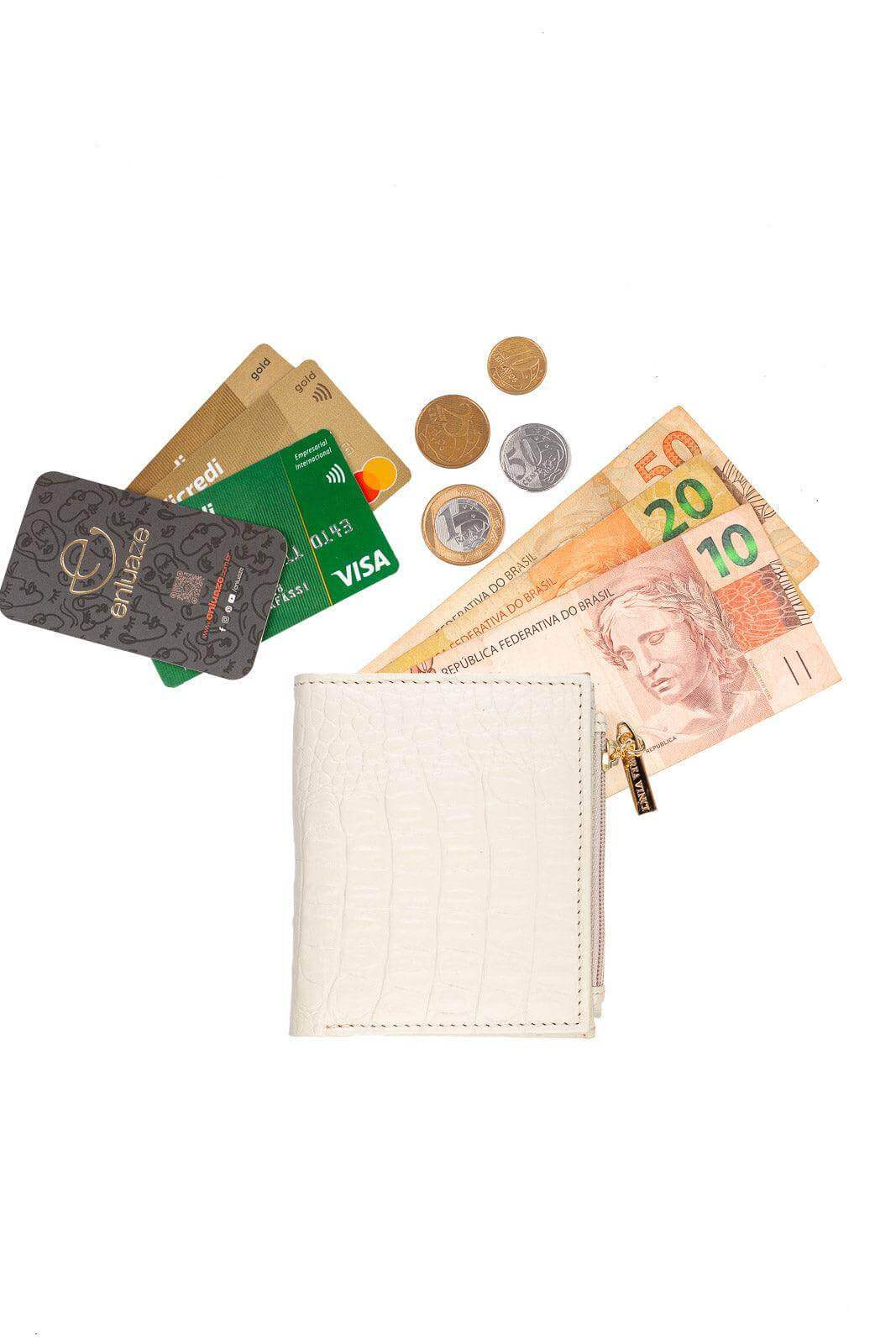 Carteira feminina de couro croco Lilian 11x9,5cm - Enluaze