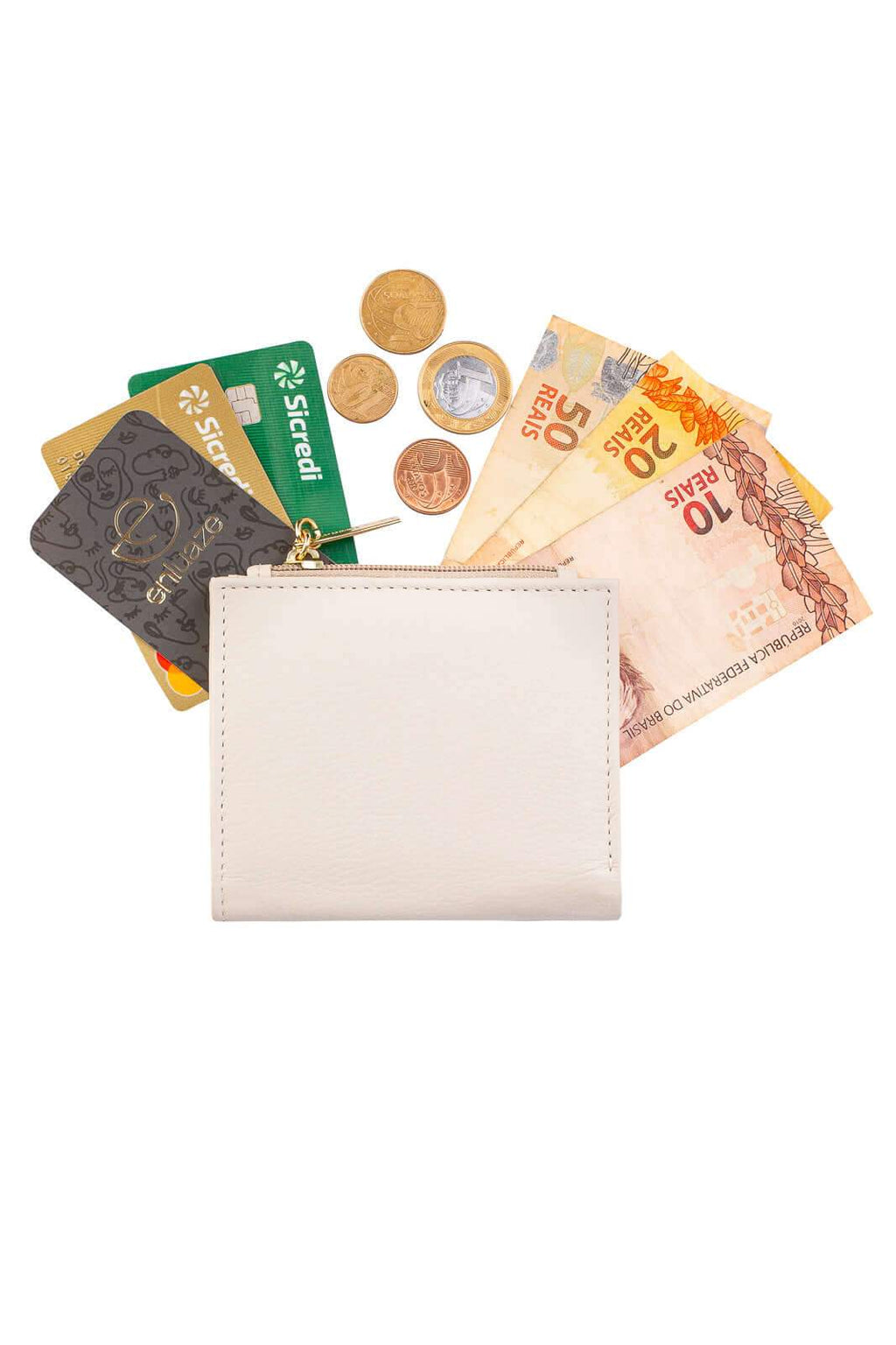 Carteira feminina de couro liso Lilian 11x9,5cm - Enluaze