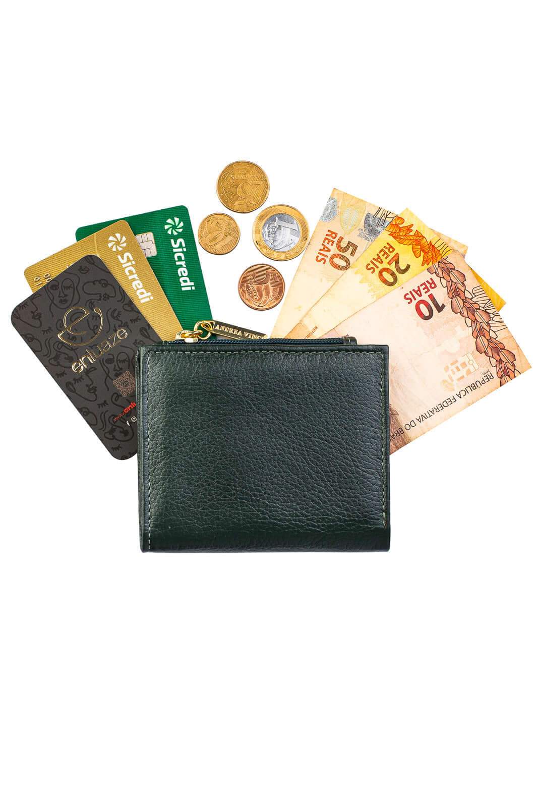 Carteira feminina de couro liso Lilian 11x9,5cm - Enluaze