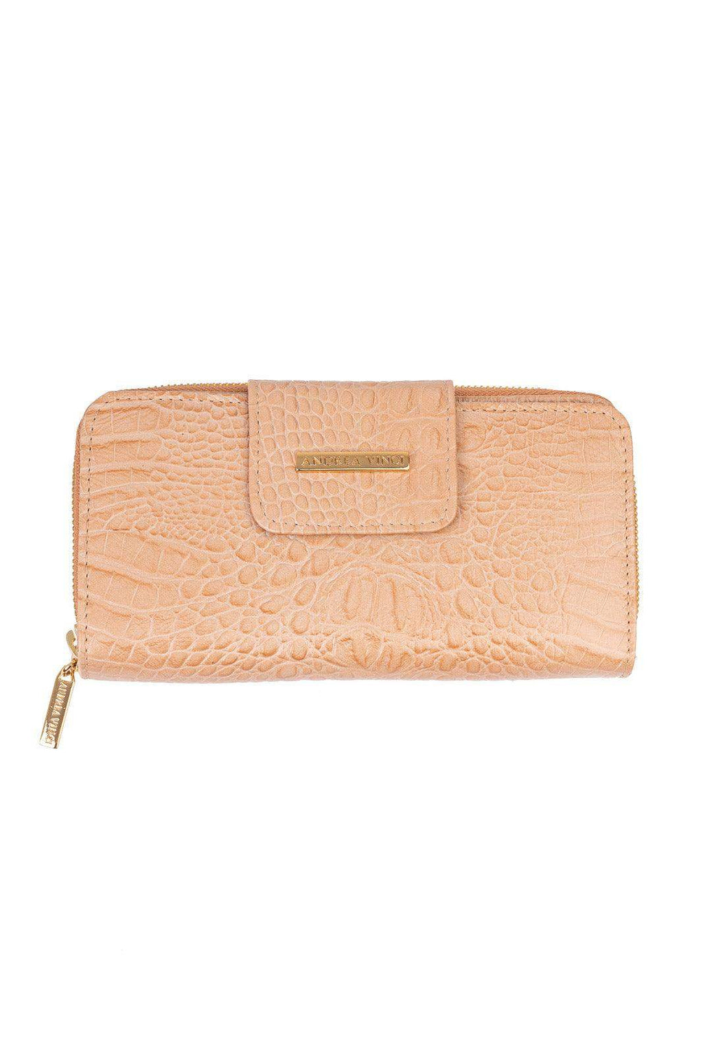 Carteira feminina de couro croco Cindy 9,5x19cm - Enluaze