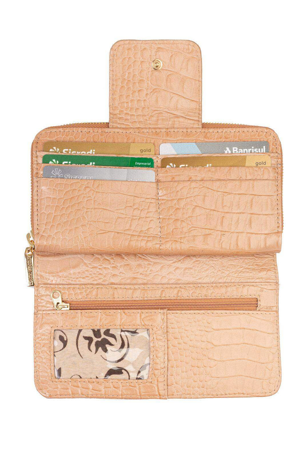 Carteira feminina de couro croco Cindy 9,5x19cm - Enluaze