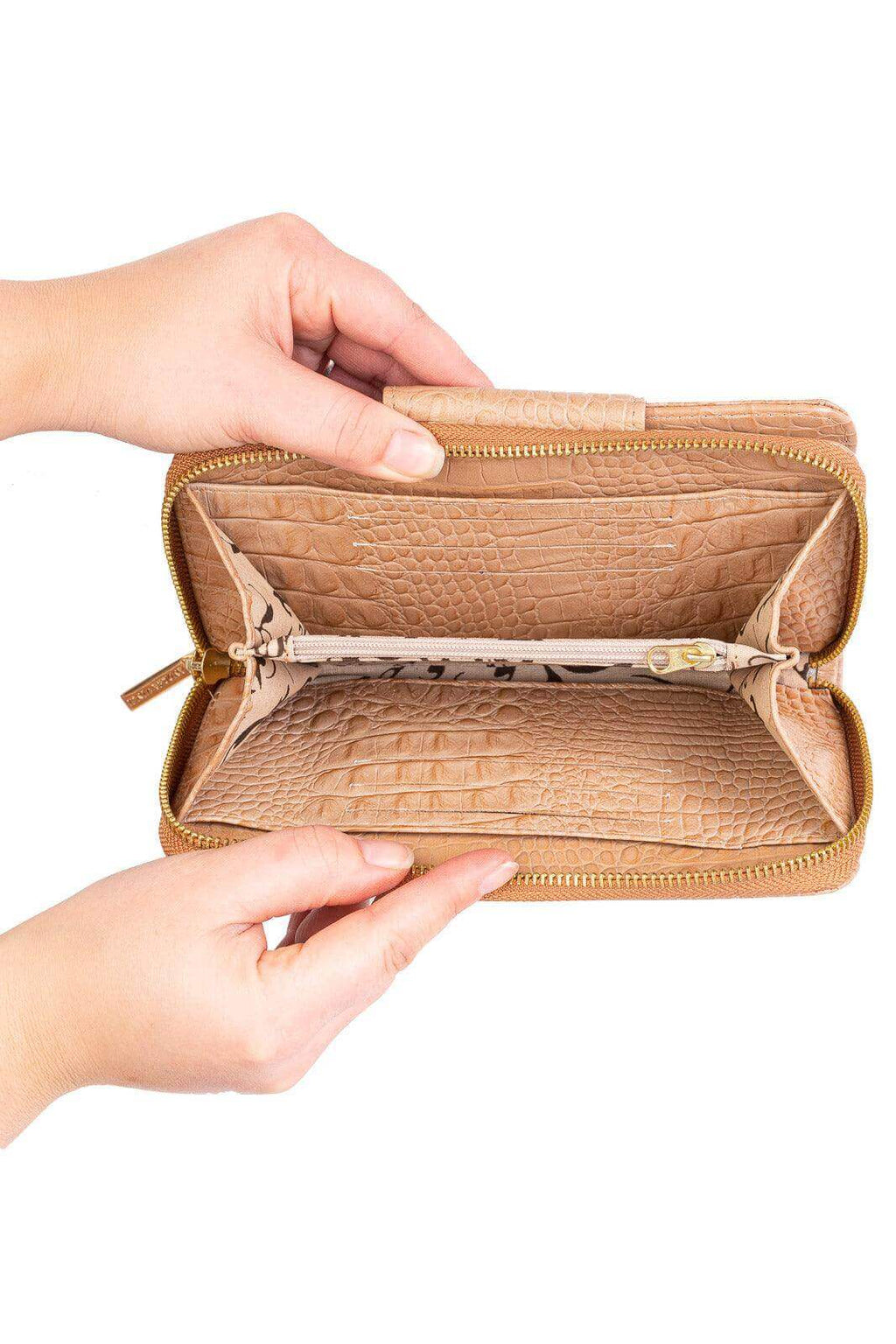 Carteira feminina de couro croco Cindy 9,5x19cm - Enluaze