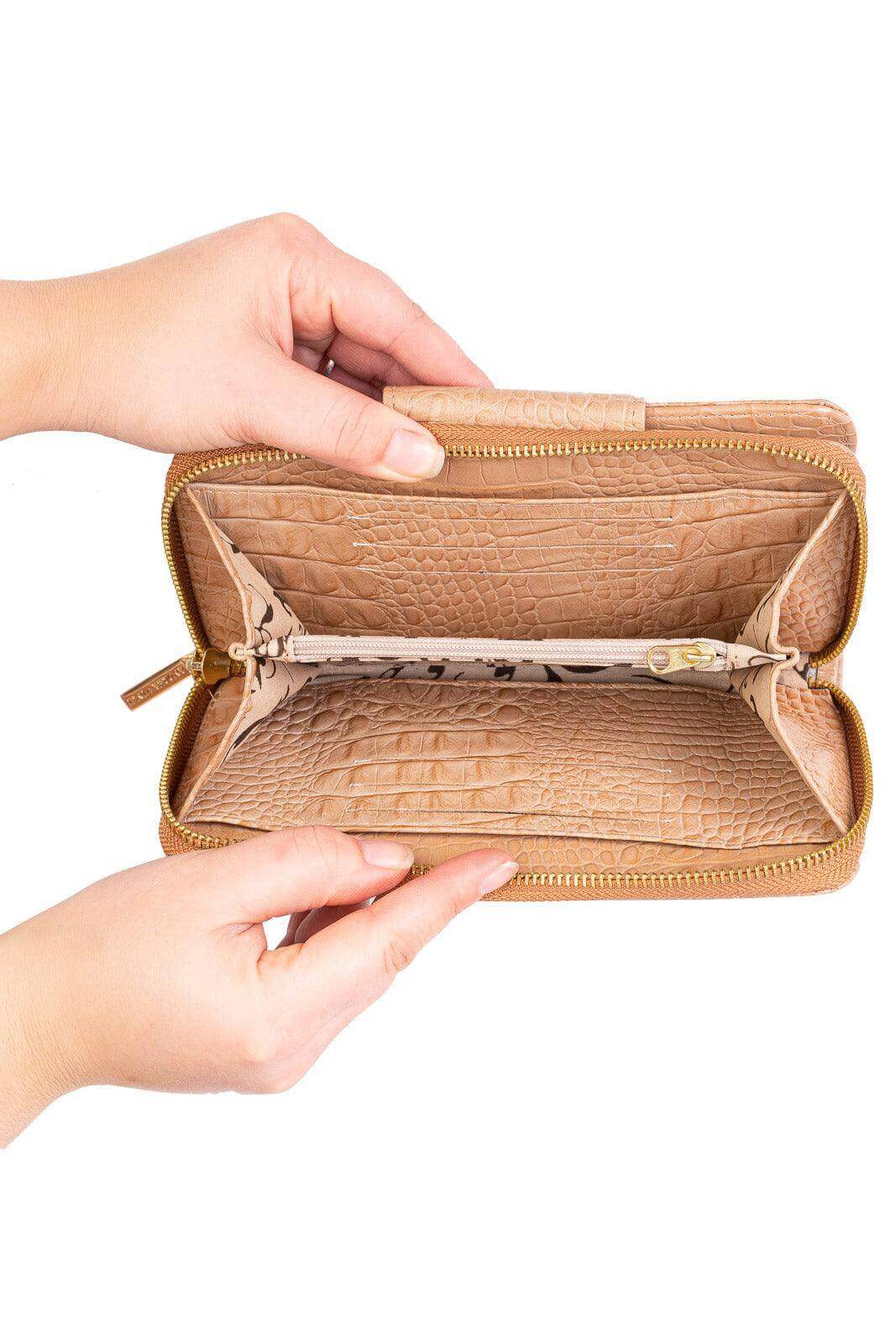 Carteira feminina de couro croco Cindy 9,5x19cm - Enluaze