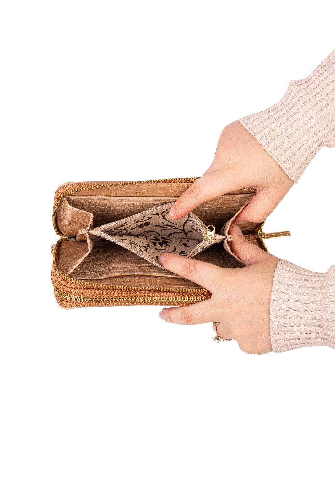Carteira feminina de couro croco Tinna 10x19cm - Enluaze