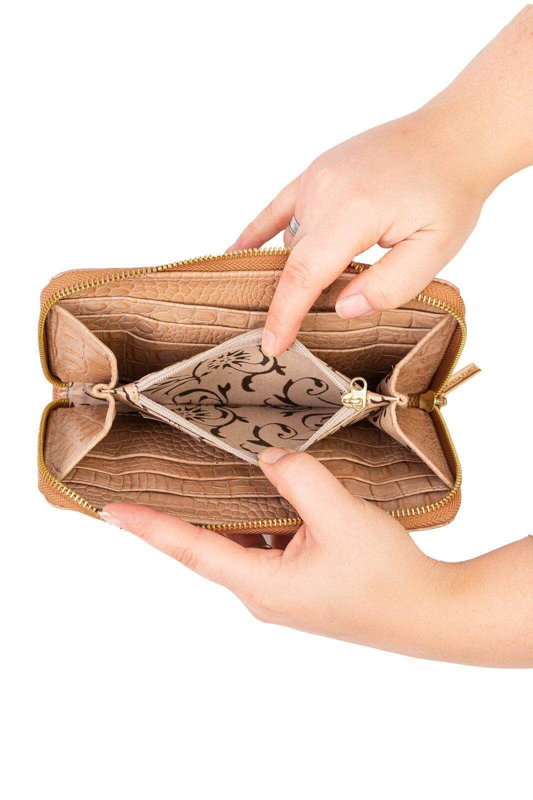 Carteira feminina de couro croco Bonny 10x19cm - Enluaze