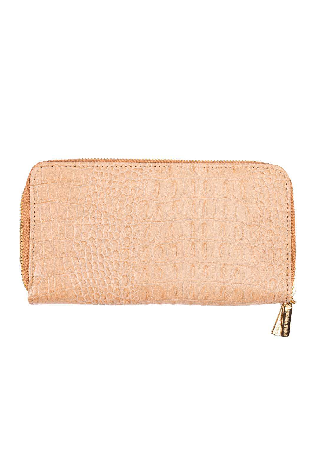 Carteira feminina de couro croco Tinna 10x19cm - Enluaze