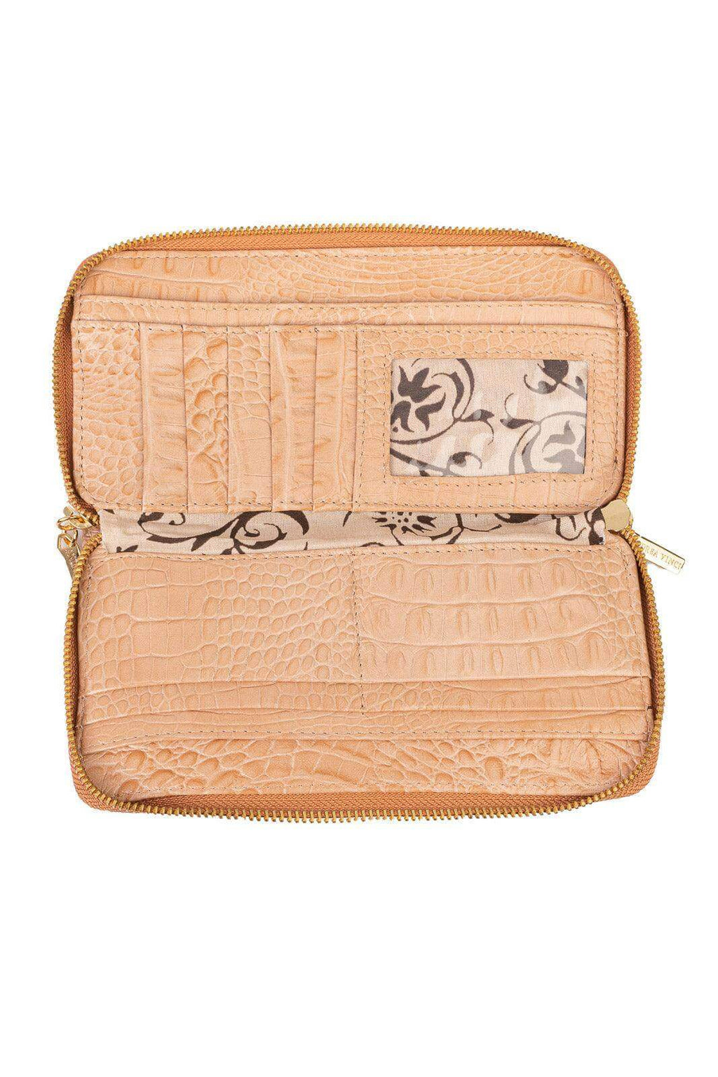 Carteira feminina de couro croco Tinna 10x19cm - Enluaze
