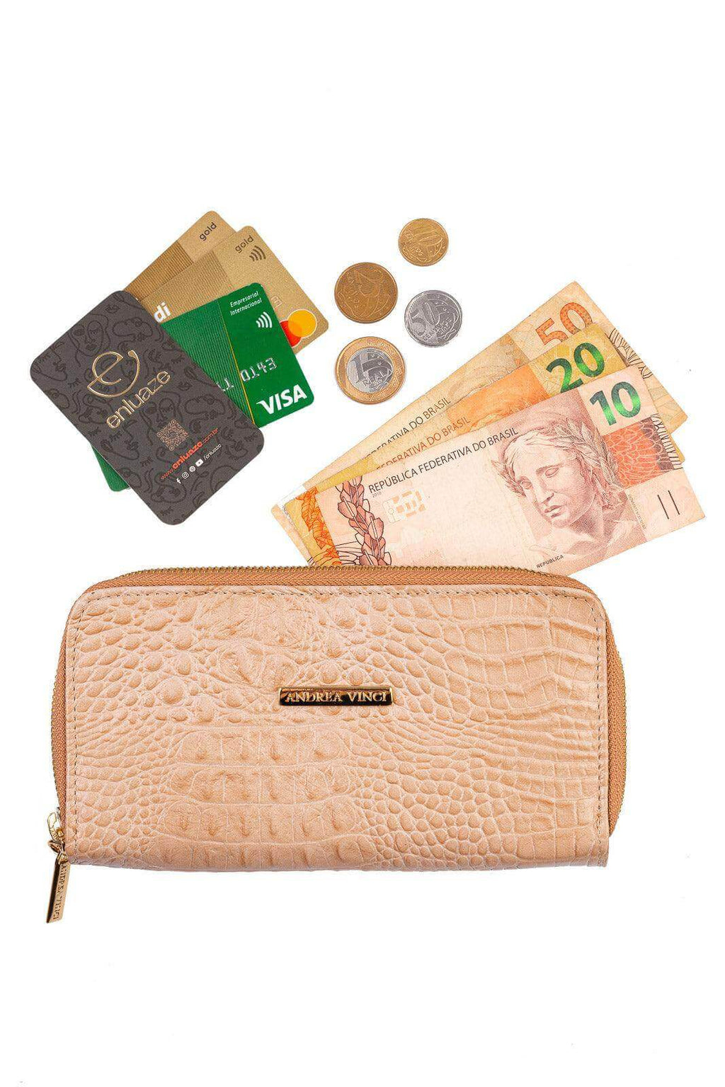 Carteira feminina de couro croco Bonny 10x19cm - Enluaze