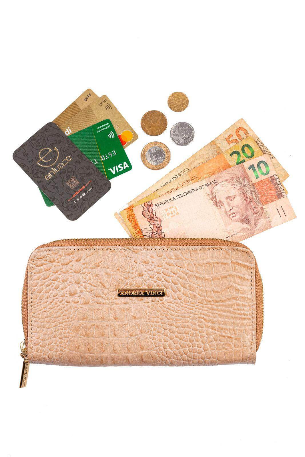 Carteira feminina de couro croco Bonny 10x19cm - Enluaze