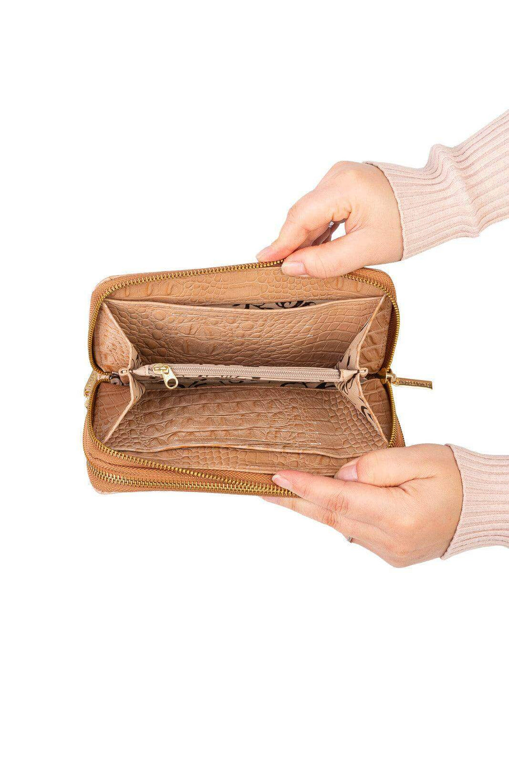Carteira feminina de couro croco Tinna 10x19cm - Enluaze
