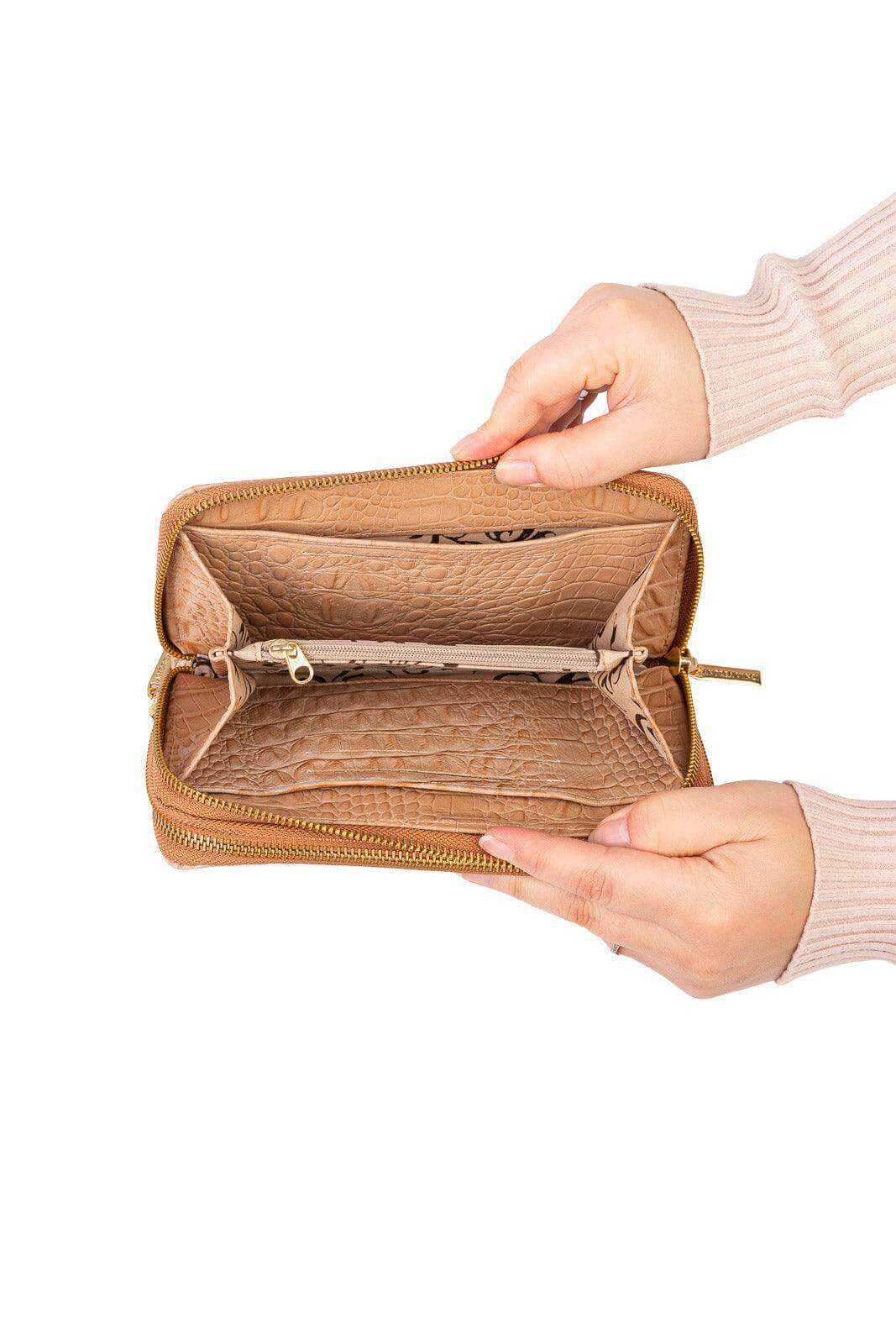 Carteira feminina de couro croco Tinna 10x19cm - Enluaze