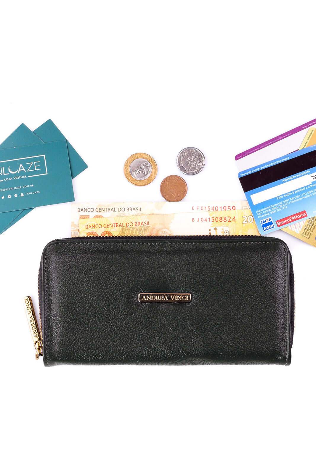 Carteira feminina de couro liso Bonny 10x19cm - Enluaze