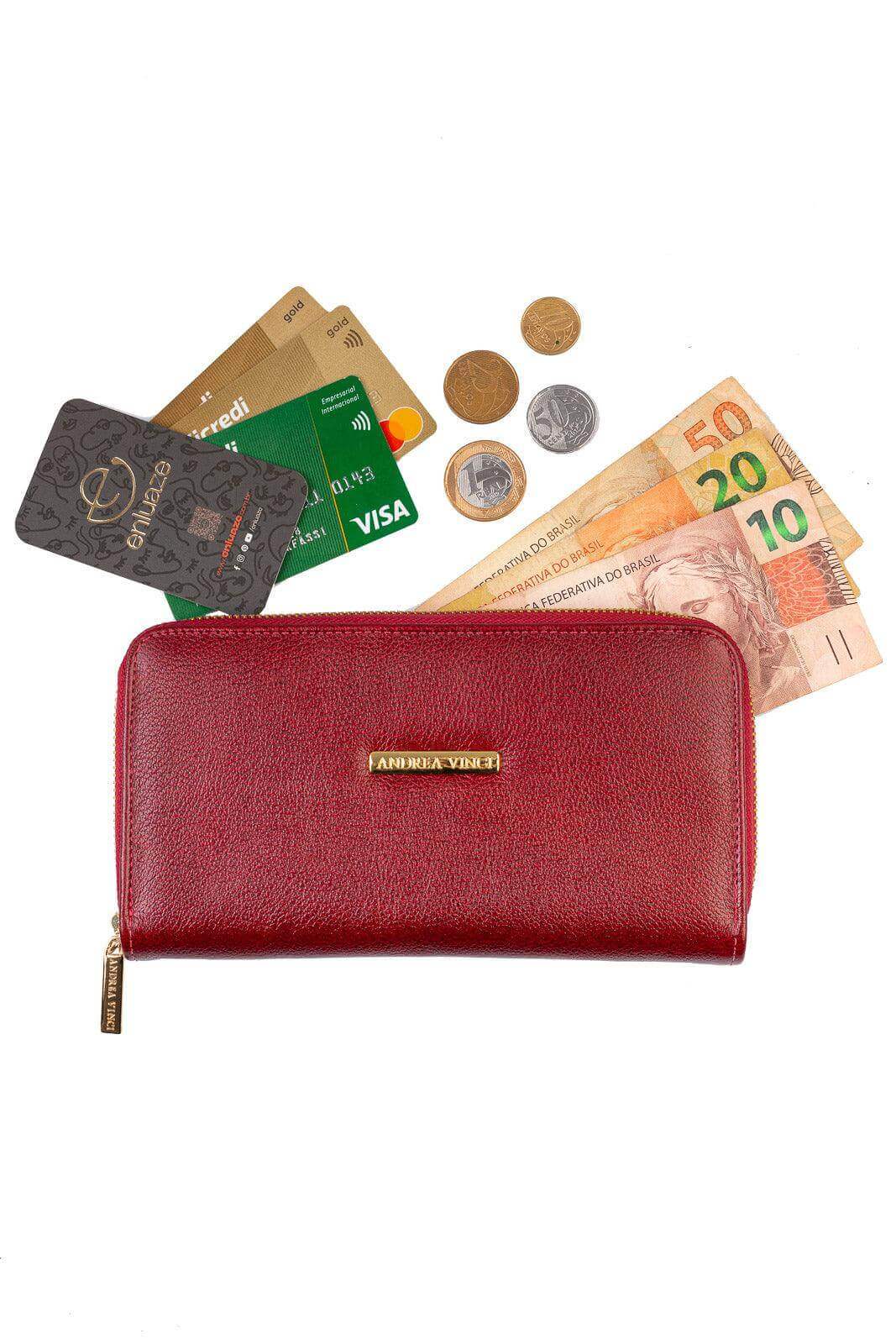 Carteira feminina de couro liso Bonny 10x19cm - Enluaze