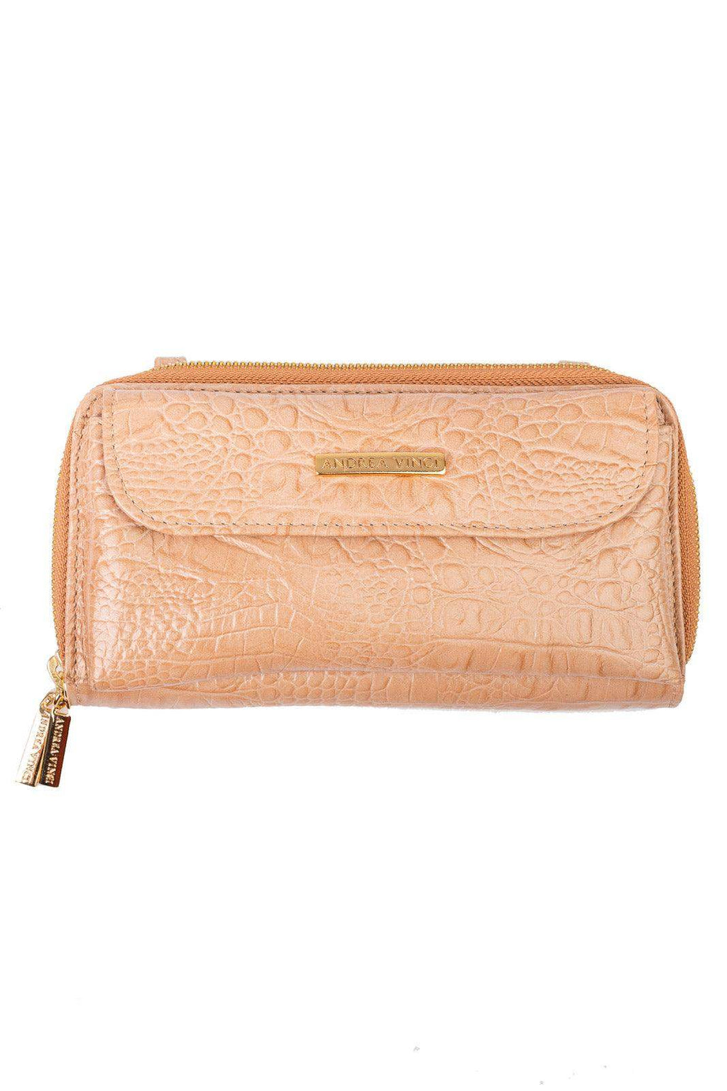 Carteira feminina de couro croco com alça Tania 10,5x19cm - Enluaze