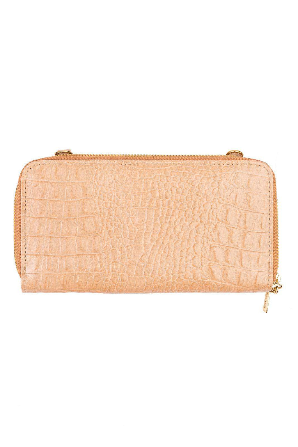 Carteira feminina de couro croco com alça Tania 10,5x19cm - Enluaze