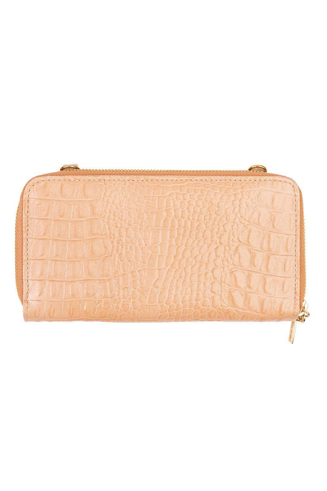 Carteira feminina de couro croco com alça Tania 10,5x19cm - Enluaze