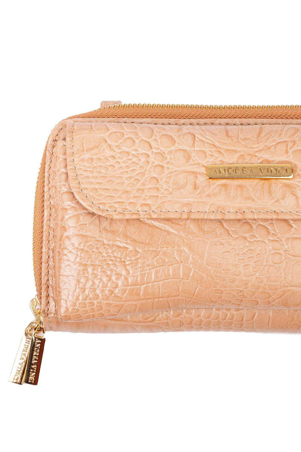 Carteira feminina de couro croco com alça Tania 10,5x19cm - Enluaze