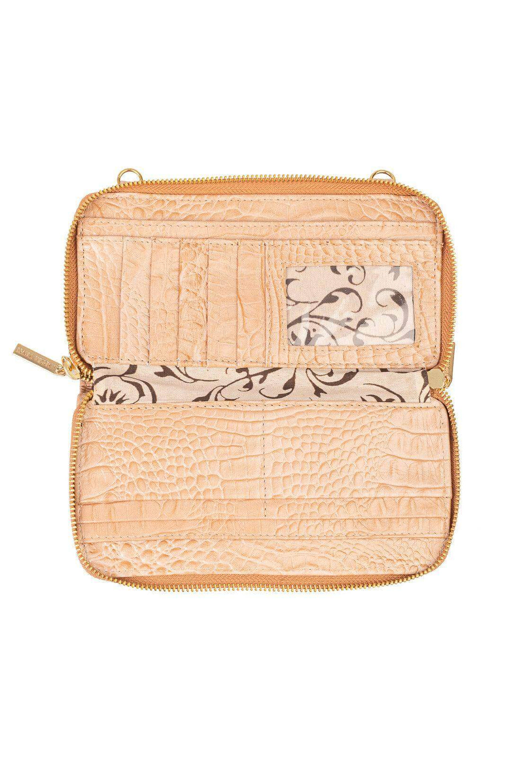 Carteira feminina de couro croco com alça Tania 10,5x19cm - Enluaze