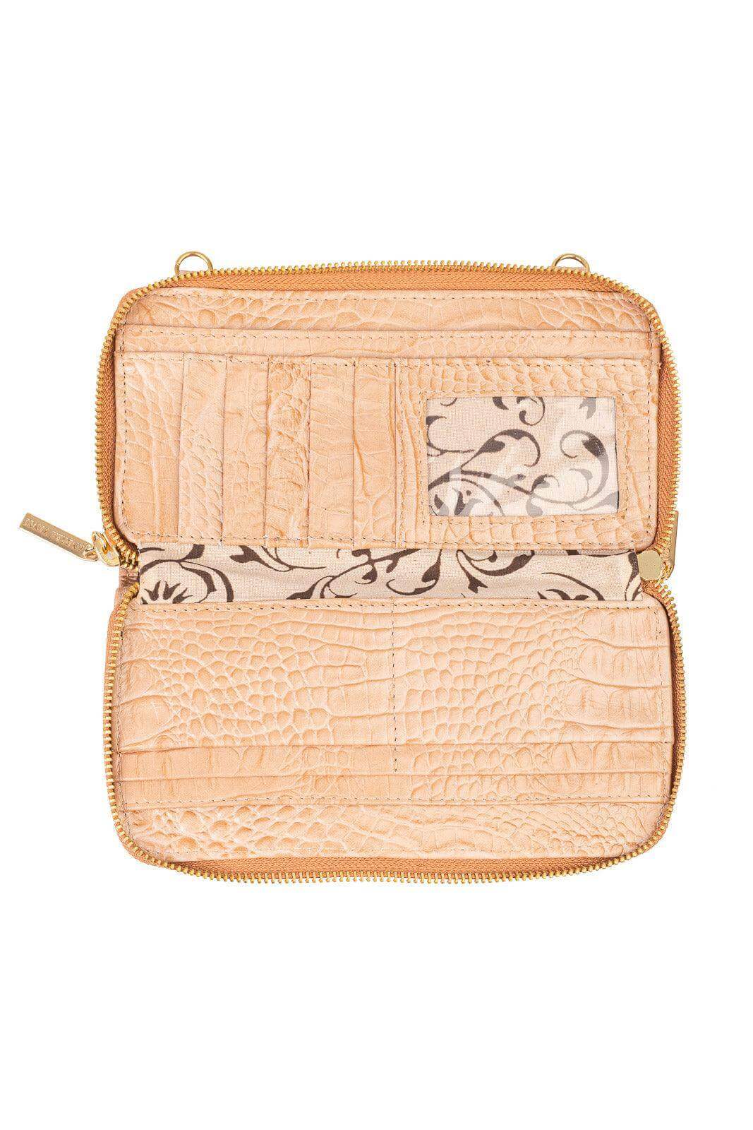 Carteira feminina de couro croco com alça Tania 10,5x19cm - Enluaze