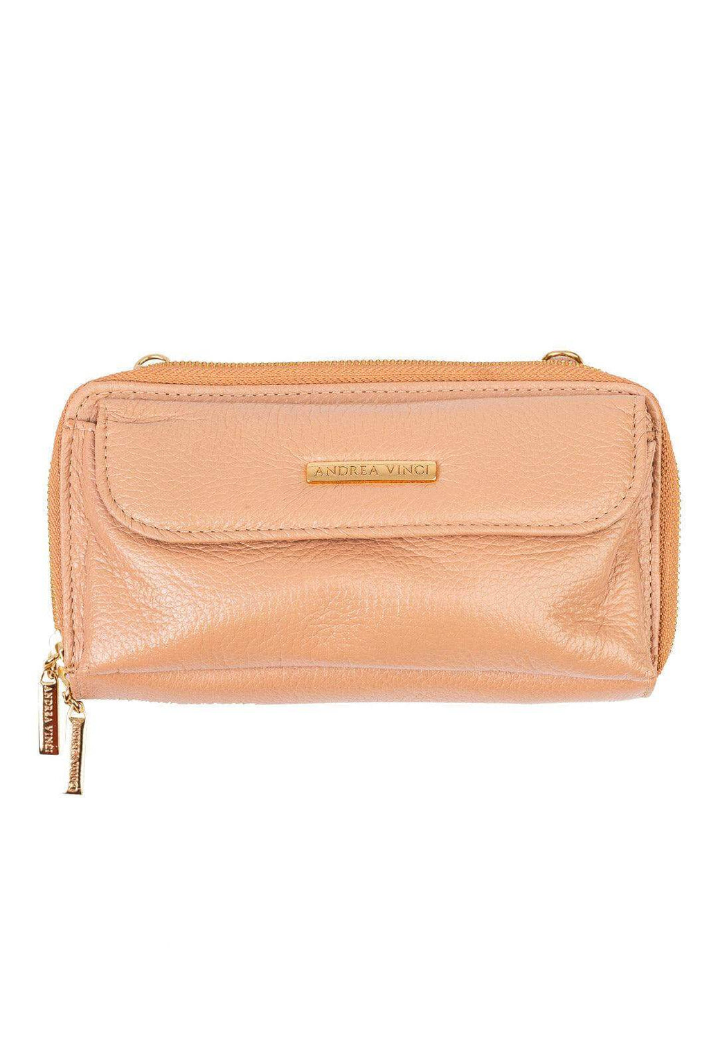 Carteira feminina de couro liso com alça Tania 10,5x19cm - Enluaze