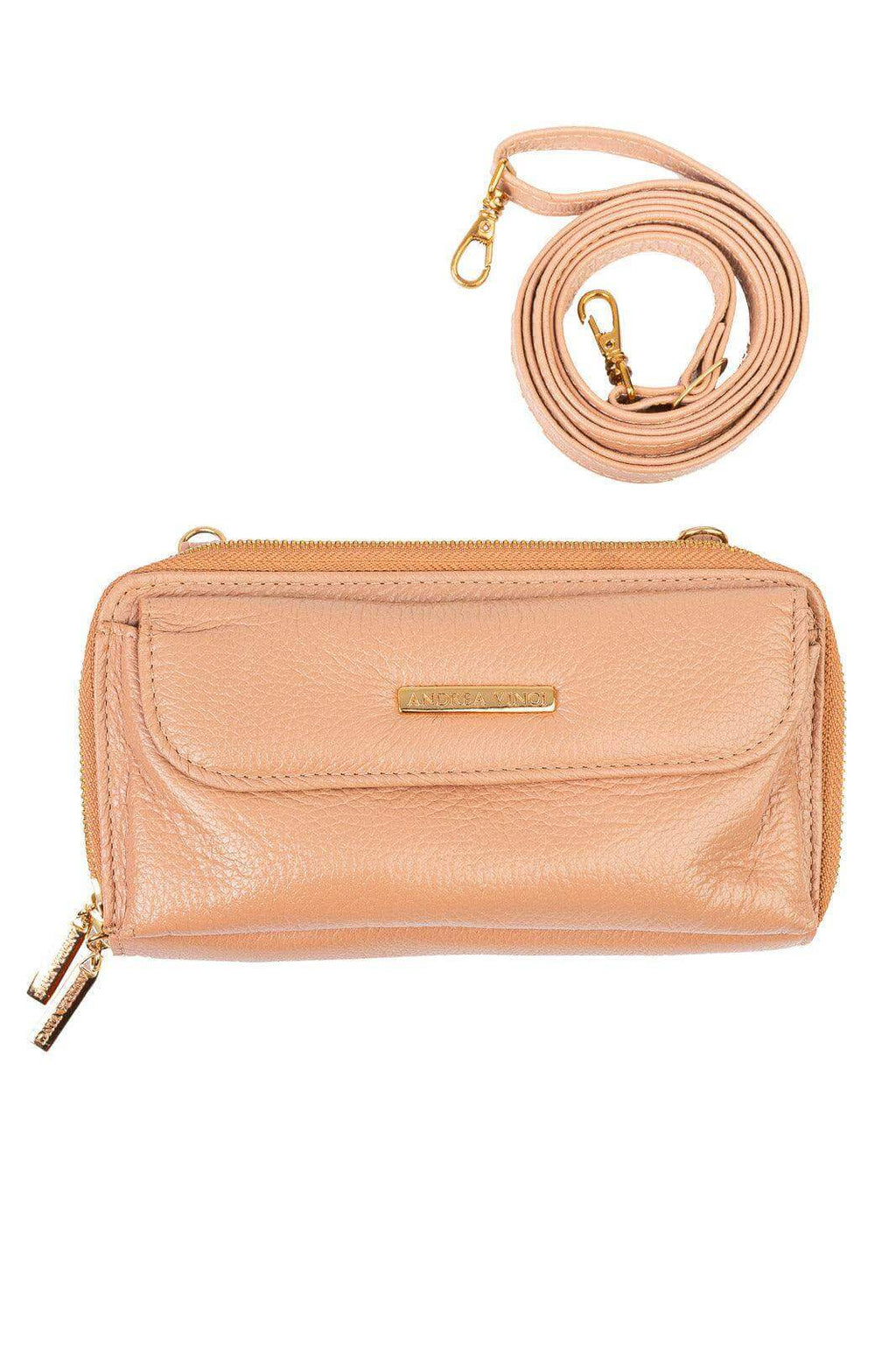 Carteira feminina de couro liso com alça Tania 10,5x19cm - Enluaze