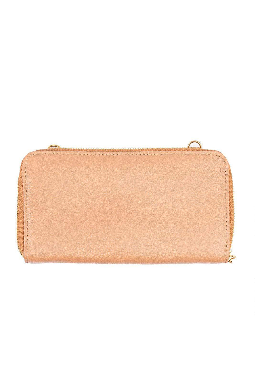 Carteira feminina de couro liso com alça Tania 10,5x19cm - Enluaze