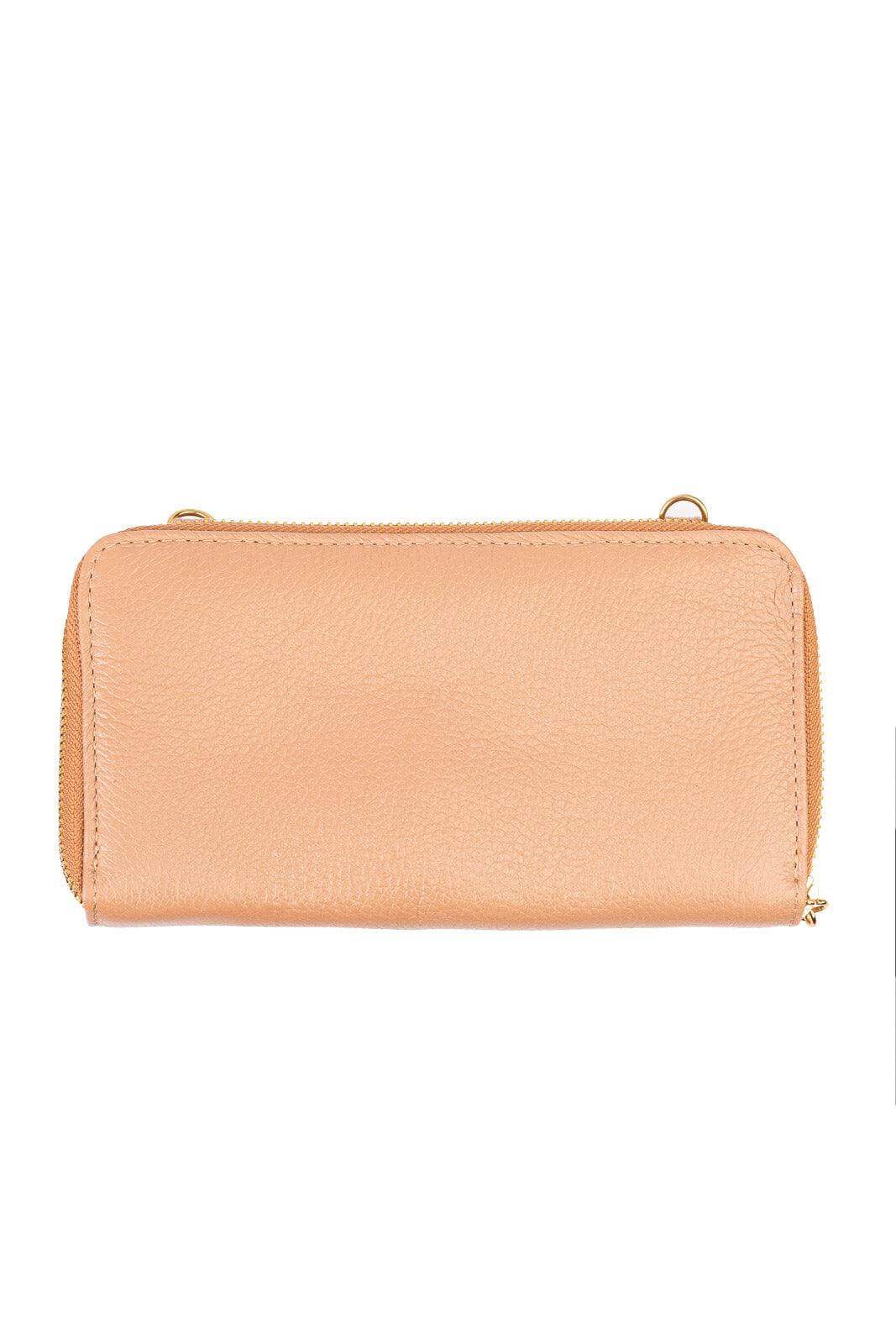 Carteira feminina de couro liso com alça Tania 10,5x19cm - Enluaze