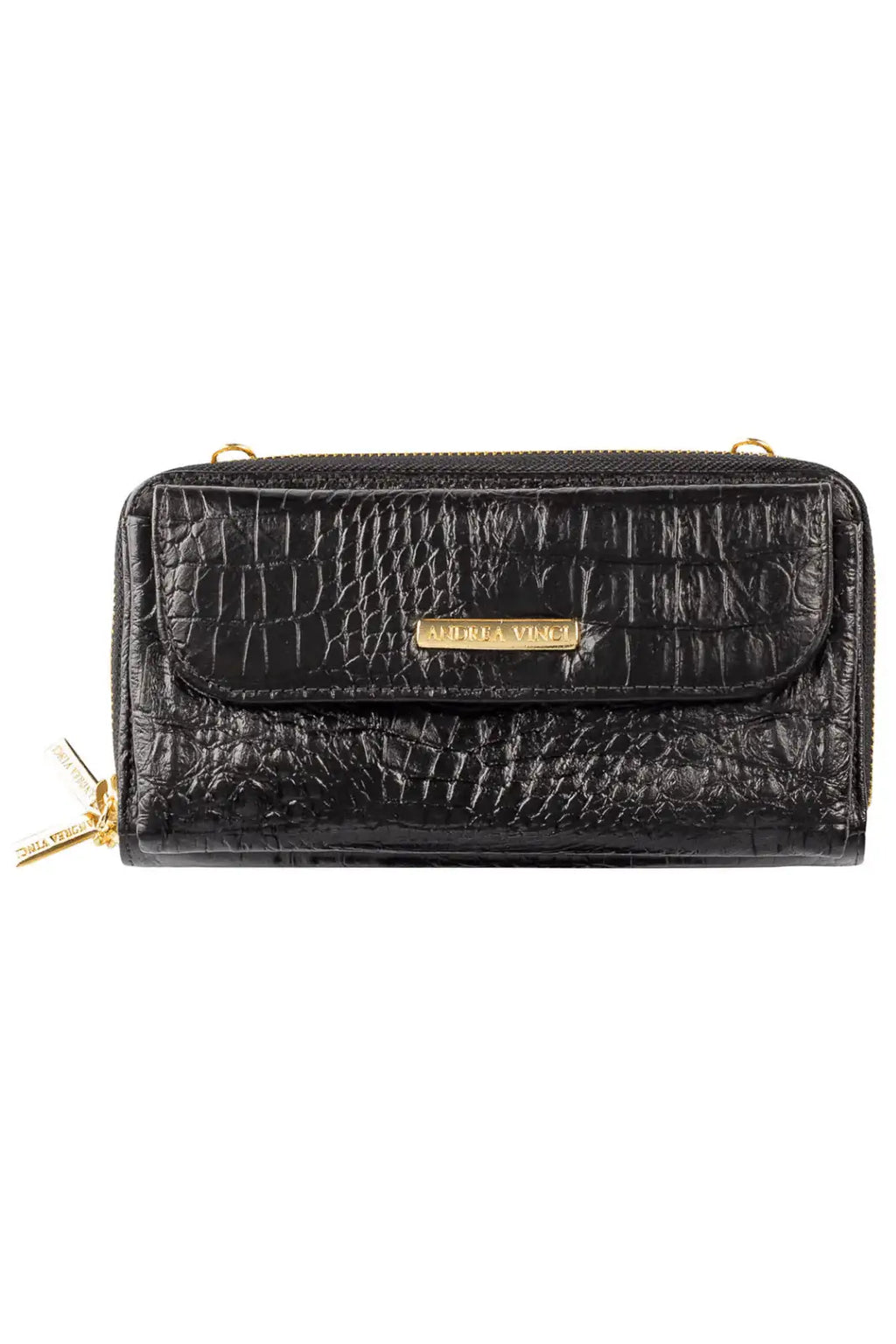 Carteira feminina de couro croco com alça Tania 10,5x19cm - Enluaze