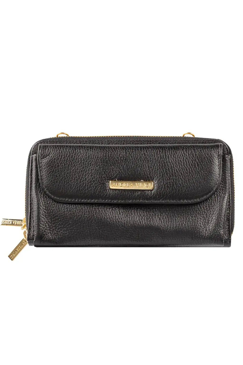 Carteira feminina de couro liso com alça Tania 10,5x19cm - Enluaze