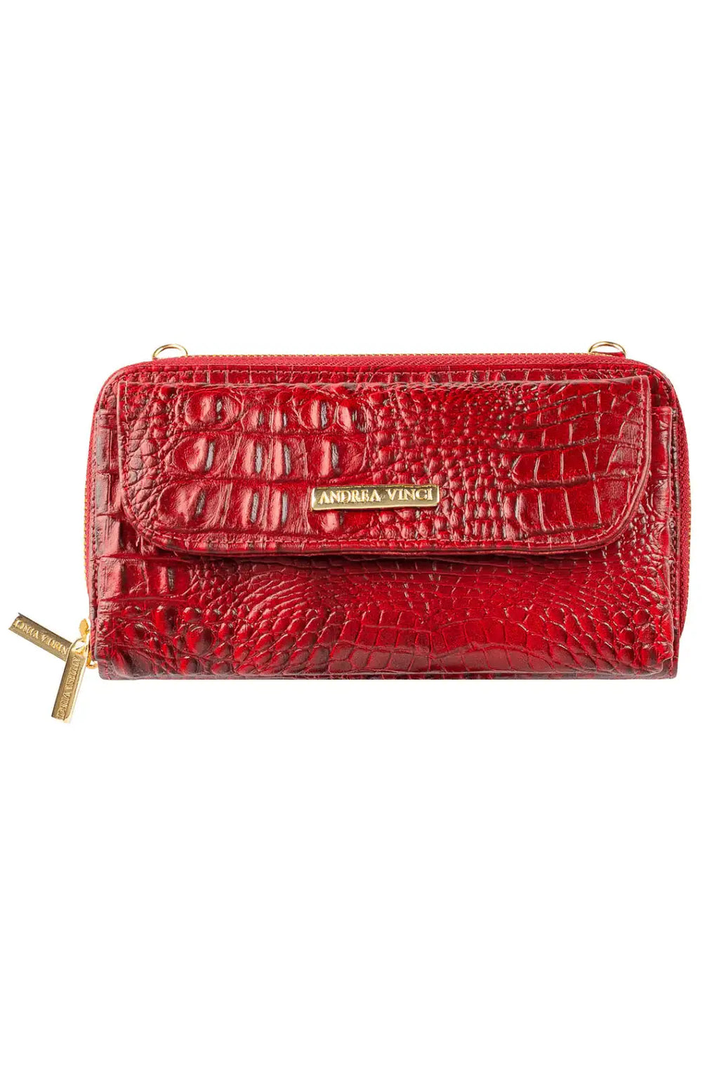 Carteira feminina de couro croco com alça Tania 10,5x19cm - Enluaze