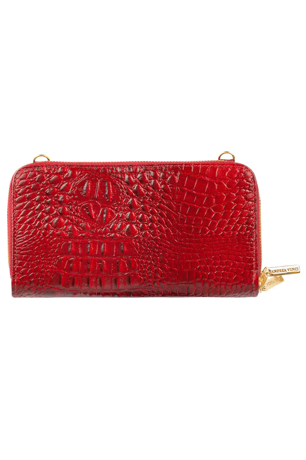 Carteira feminina de couro croco com alça Tania 10,5x19cm - Enluaze