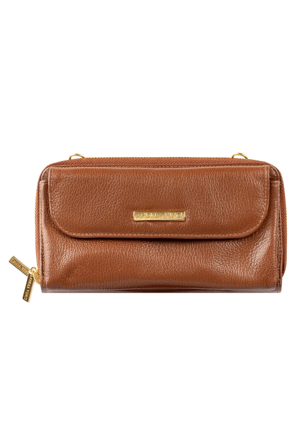 Carteira feminina de couro liso com alça Tania 10,5x19cm - Enluaze