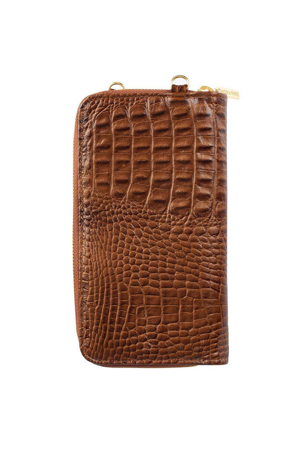 Carteira feminina de couro croco com alça Rafa 19x10,5cm - Enluaze