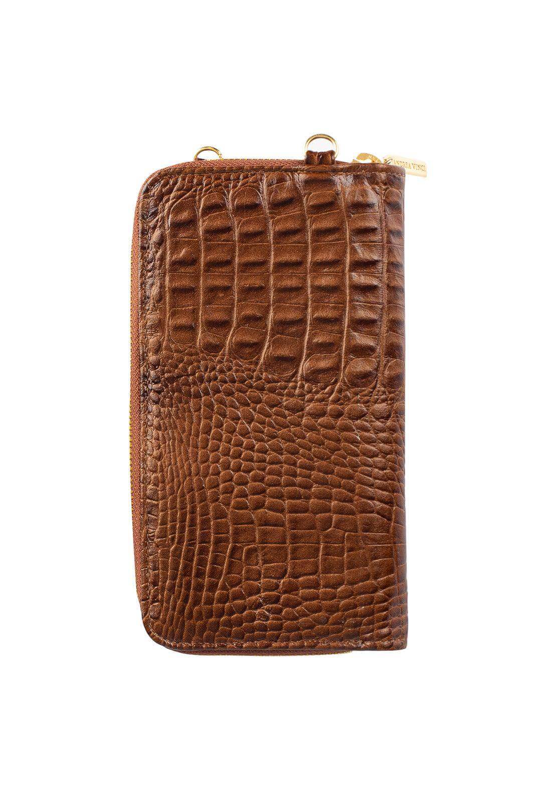 Carteira feminina de couro croco com alça Rafa 19x10,5cm - Enluaze