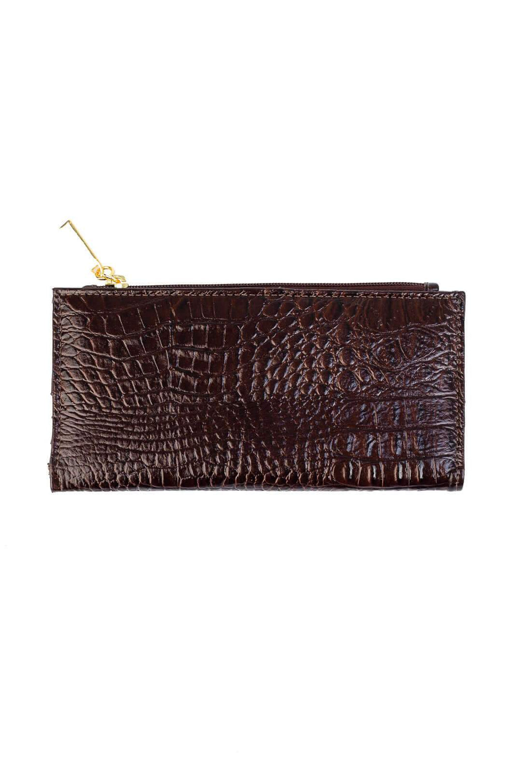 Carteira feminina de couro croco Cléo 9,5x19cm - Enluaze